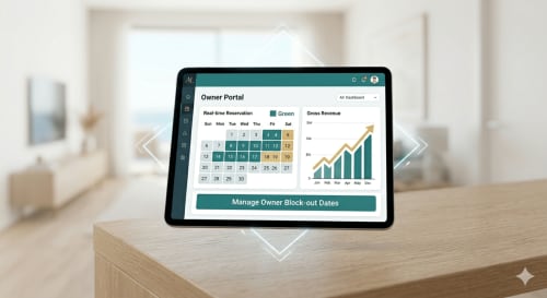 Portal do proprietário Star Host exibindo calendário de reservas em tempo real, status verde e gráfico de receita bruta da propriedade Bordeira