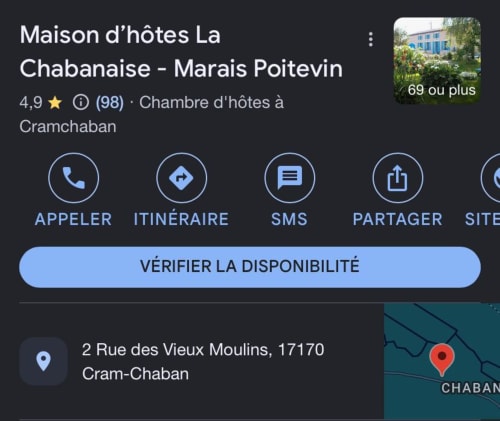 Maison d'Hôtes La Chabanaise à Cram-Chaban, France. Gîte 4,9 étoiles avec options de contact et disponibilités