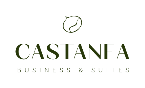 Castanea Business & Suites logo with chestnut icon, Merelbeke Belgium hospitality branding