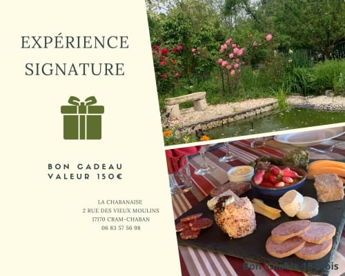 Bon cadeau de 150 € pour la Maison d'Hôtes La Chabanaise dans le Marais Poitevin. Offrez un séjour d'exception avec accès au jardin fleuri et planches de terroir gourmandes.