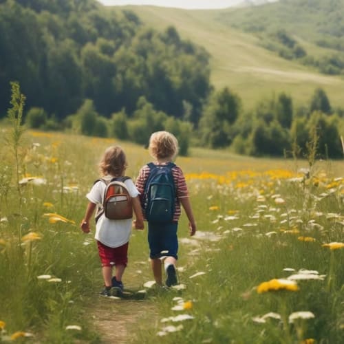 Enfants en randonnée en Dordogne sur un sentier en pleine nature