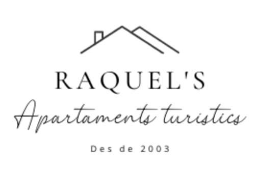 Logo de Turismo Rural Raquel con silueta de casa y texto en cursiva, Sant Pere Pescador