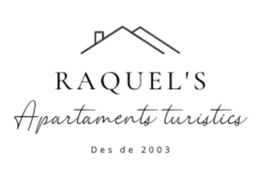 Logo de apartamentos de turismo rural Raquel con diseño de tejado, Sant Pere Pescador, en funcionamiento desde 2003