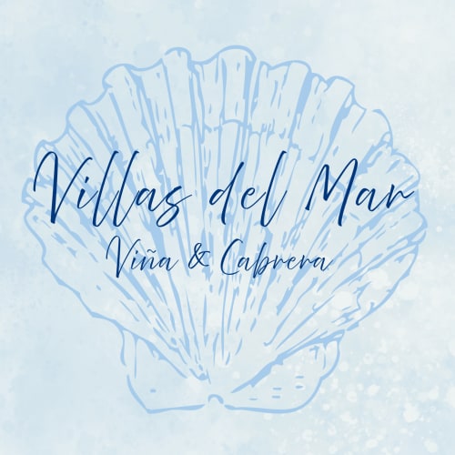 Logo de Villas del Mar Viña & Cabrera con diseño de concha marina, identidad visual del hotel Puerto Calero