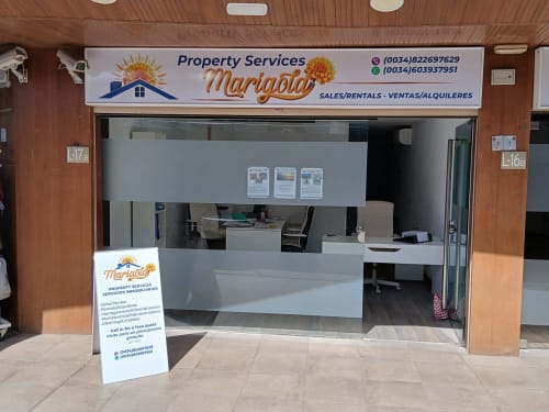 Marigold Property Services storefront in Costa Adeje, Tenerife offering sales, rentals and property management services