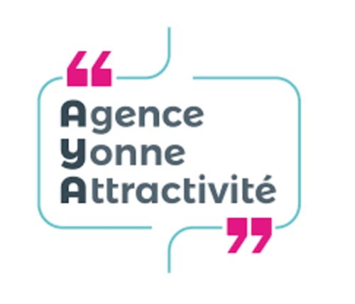 Agence Yonne Attractivité logo with quotation marks in turquoise and magenta for Château de Ribourdin bed and breakfast in
