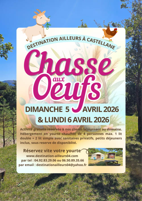 Affiche de l'événement Chasse aux Oeufs à Destination Ailleurs à Castellane, 5-6 avril 2026