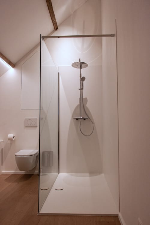 Modern shower enclosure with rainfall showerhead in Studio Catherine at Castanea Business & Suites, Merelbeke