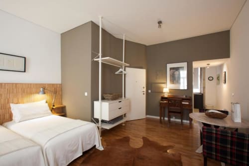 Very spacious studios, with a separate kitchen area, dining table, desk, and wardrobe. 