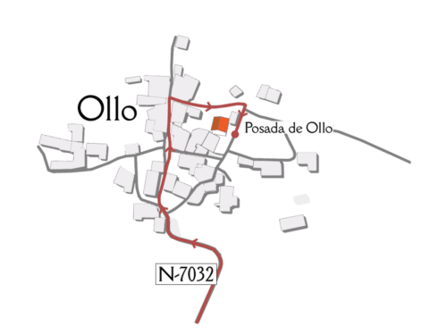 Map showing Posada de Ollo hotel location in Ollo with road N-7032 and surrounding area