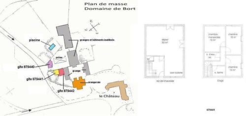 Site plan of Domaine de Bort showing gîte cottages and château layout near Limoges, France