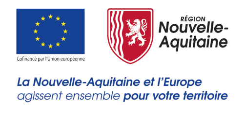Logos de l'UE et de la région Nouvelle-Aquitaine avec texte sur le financement européen pour le développement local du territoire à Chalais