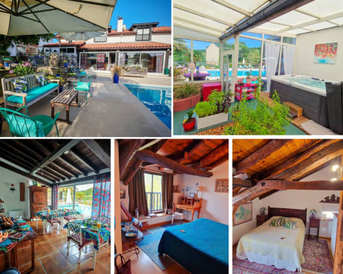 Domaine De Millox Chambres d'hôtes : terrasses piscine, suites bedroom et salles à manger à Saint-André-de-Seignanx