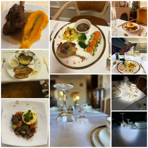 Expériences gastronomiques à l'Hôtel de Champagne avec plats raffinés et tables élégantes à Saint-Dizier