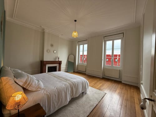 Spacieuse chambre haussmannienne au Le 48 B&B à Roanne avec parquet, cheminée et vue sur la ville