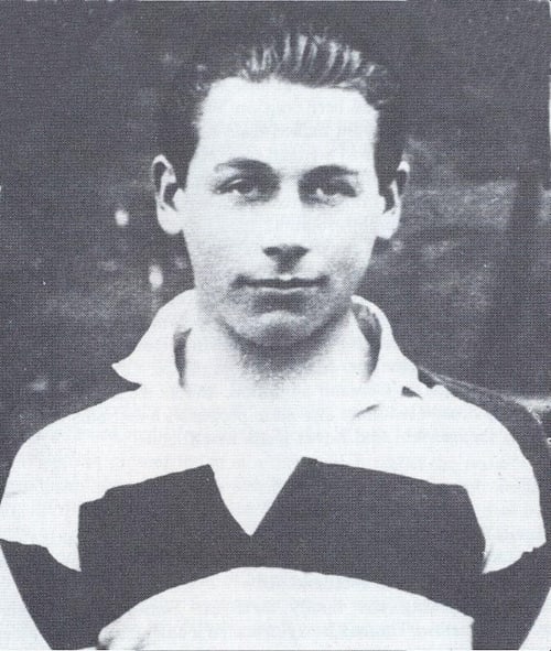 Vintage black and white portrait of man in sports jersey at Madelines Accommodation, Wicklow