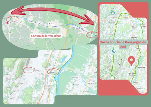 Carte localisant le gîte Clos Ceres à Viré, Bourgogne, près de la Voie Bleue pour cyclistes