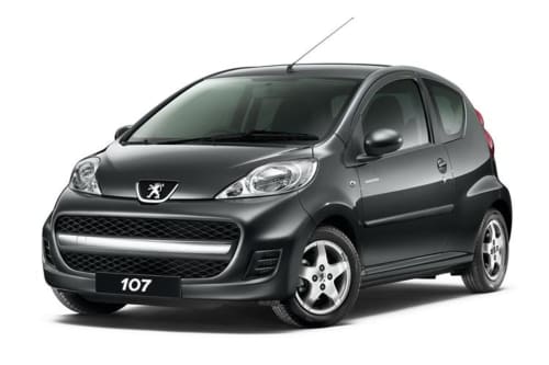 Dark gray Peugeot 107 compact car available for rental at Dimore Salentine hotel in Lecce