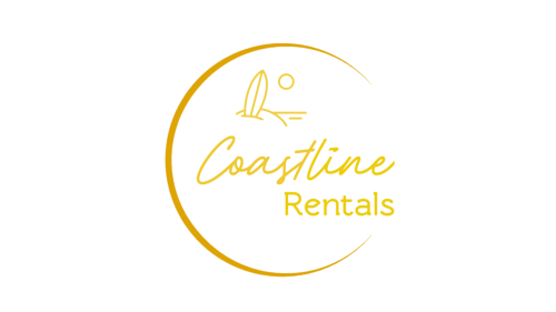 Coastline Rentals Portugal logo featuring surfboard icon and golden circular design for property management in Fonte Boa Da