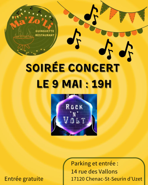 Affiche concert du restaurant Ma'Zo'Li : Rock'n'Volt le 9 mai à 19h à Chenac-St-Seurin