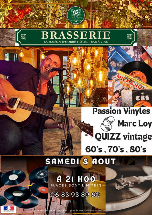 Soirée vinyle à La Maison d'Horbé Brasserie avec Marc Loy à la guitare acoustique et disques rétro
