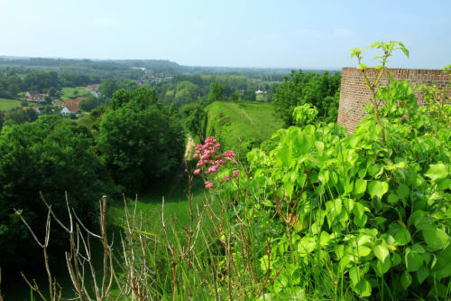 Vue pittoresque de la campagne verdoyante depuis Hébergements C&C à Angres, France, avec collines ondulantes et architecture traditionnelle