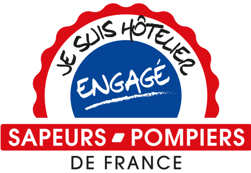 Logo d'accueil Les Relais-Orbigny avec sceau d'engagement des sapeurs-pompiers français