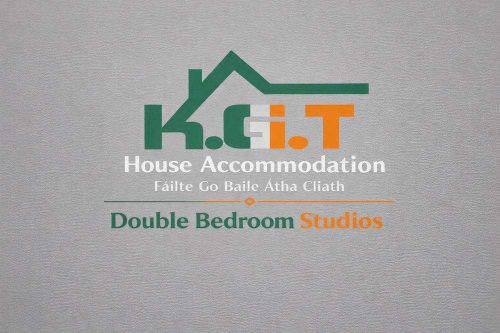KGT House Accommodation Dublin logo featuring house icon with double bedroom studios text