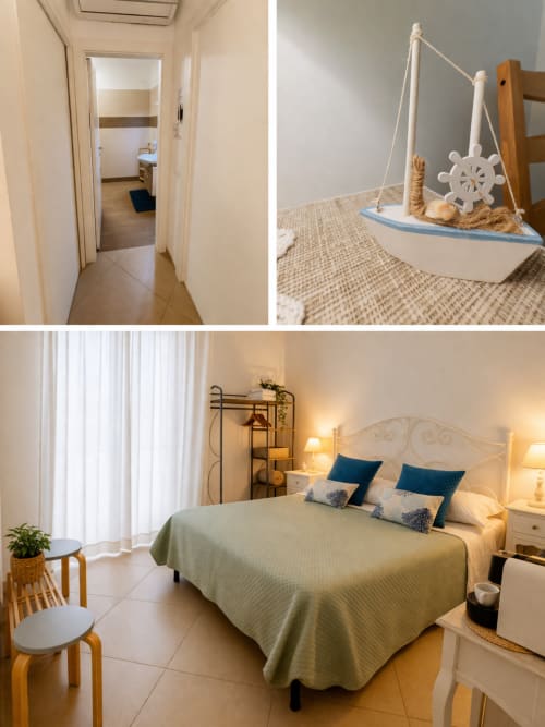 Camera Alba bedroom at B&B Alba in Polignano a Mare with sea view, nautical decor, and modern amenities