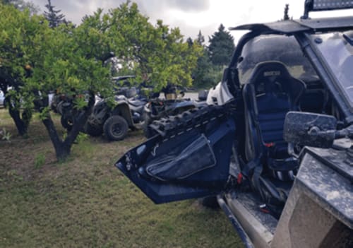 Off-road vehicles parked at Hotel Ristorante Domu Incantada in Muravera, adventure activities in Sardinia