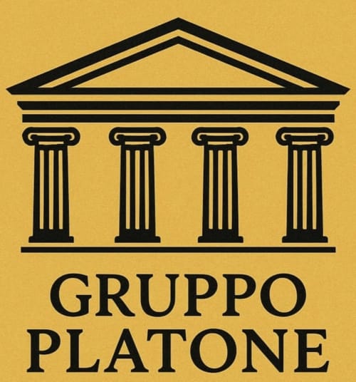 Logo dell'hotel Gruppo Platone con colonne classiche e frontone, Alessandria