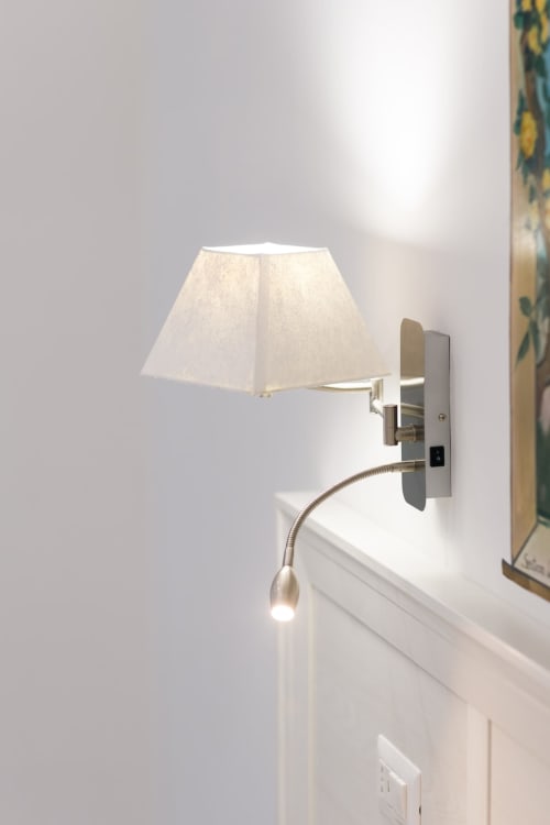 Modern wall sconce with cream shade and flexible reading light in Valle delle Feriere room at L'Amaranto B&B, Agerola