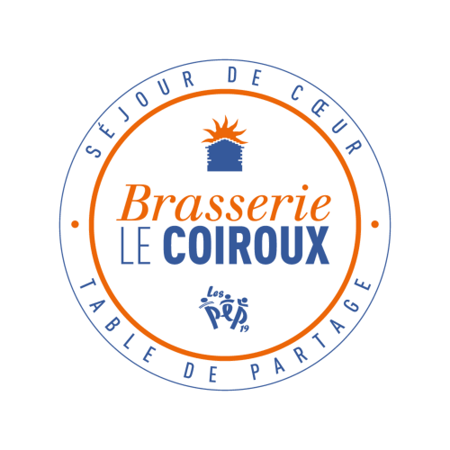Brasserie Le Coiroux logo with sun icon, Aubazine hotel restaurant branding