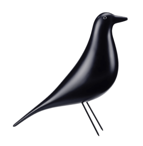 Scultura moderna di uccello nero con zampe sottili, elemento decorativo per gli appartamenti Downtown Srl a Roma e La Spezia