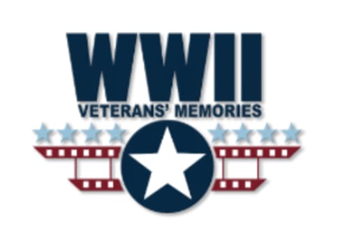 WWII Veterans' Memories logo with patriotic stars and film reels design