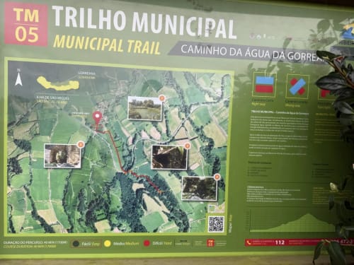 Trilho Municipal trail map showing Caminho da Agua da Gorra route in Ribeirinha, Portugal with difficulty levels and scenic