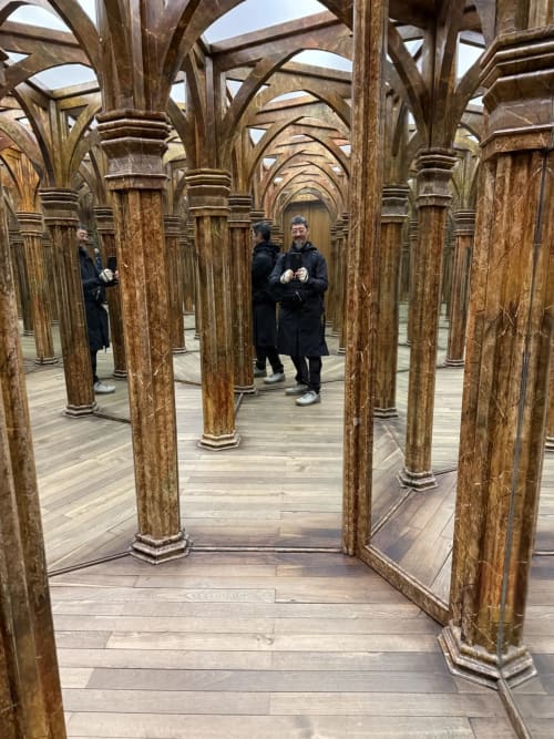 Gothic-style wooden column hall with arched ceiling at Golden Mermaid Villa, Ribeirinha
