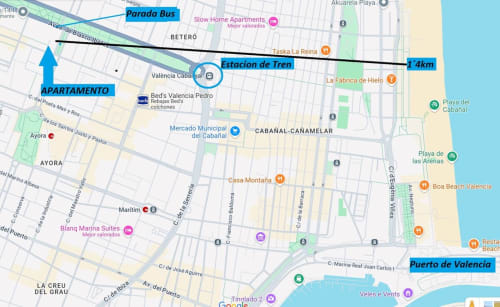 Mapa ubicación ML Apartments en Valencia cerca de Estación de Tren y Puerto de Valencia, España