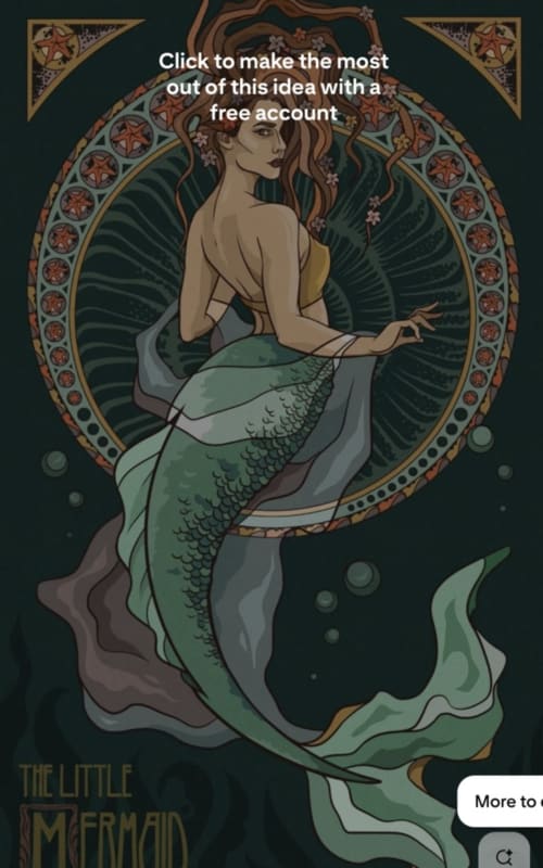 Mermaid illustration with ornate border, Golden Mermaid Villa in Ribeirinha, Portugal