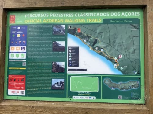 Official Azorean walking trails information panel at Rocha da Relva near Golden Mermaid Villa, Ribeirinha
