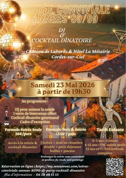 Soirée rétro années 80/90 au Château de Laborde et Hôtel La Métairie à Cordes-sur-Ciel