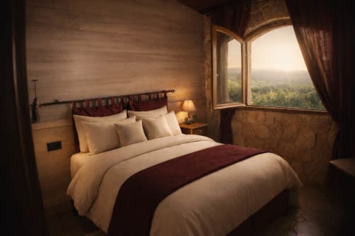 Dormitorio con vistas al bosque y ambiente tranquilo