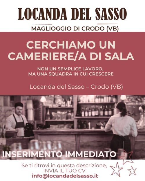 Stellenangebot für Speisesaalpersonal in der Locanda del Sasso, Crodo VB Italien