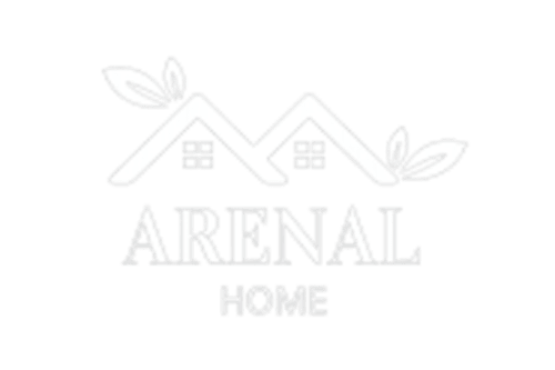 Logo de Cabinas Arenal Home con dos casas y detalles de hojas, representando este hotel en San Carlos, Costa Rica