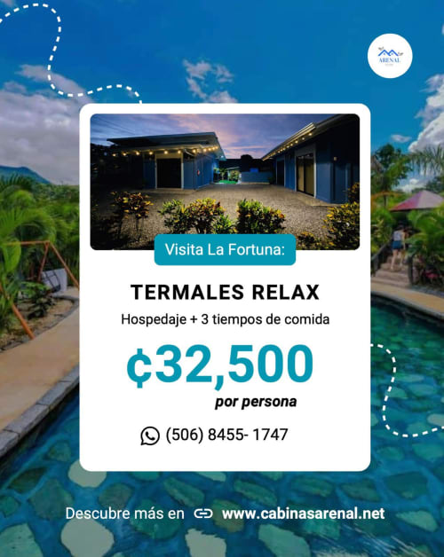 Paquete spa termal Termales Relax en La Fortuna - $32,500 por persona incluye alojamiento y comidas