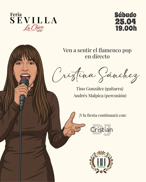 Cartel del concierto de flamenco pop de Cristina Sánchez para Feria Sevilla 2026 en hotel Huerta Honda, Zafra