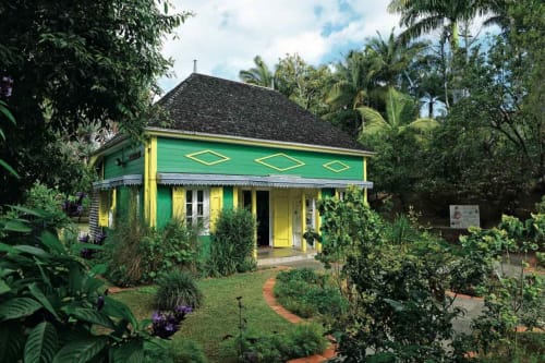 Anaé Lodge, charmant gîte vert et jaune au Tampon, entouré de jardins tropicaux luxuriants