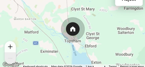 Map showing 2 Doves Holiday Property location in Topsham near Exeter, England
