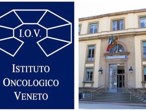 Instituto Oncologico Veneto building in Padova, Italy - architectural facade with entrance