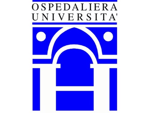 Ospedaliera Universita logo with blue arches and white circles, Padova historic architectural emblem